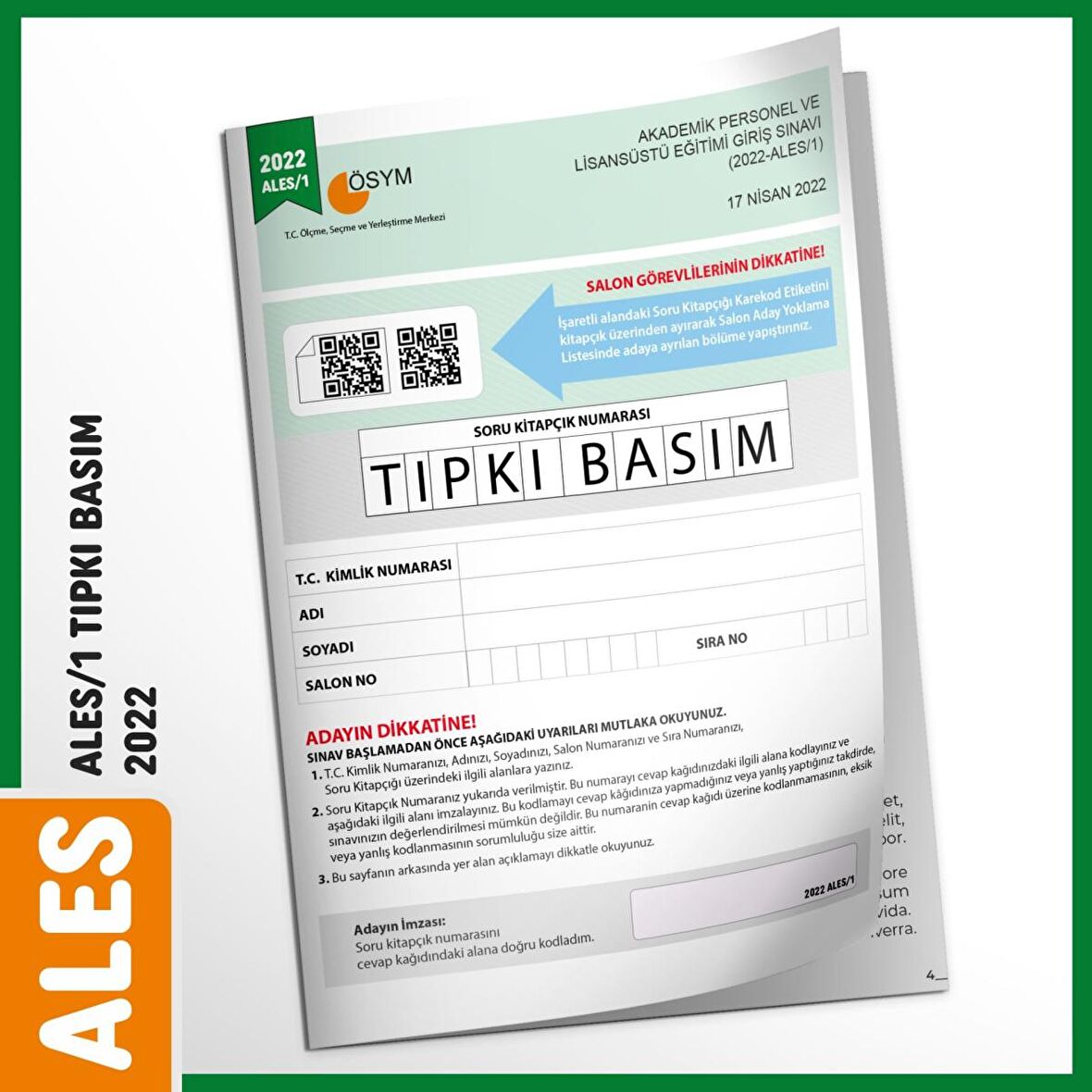 ALES 2022/1 ÖSYM Tıpkı Basım Türkiye Geneli Dijital Çözümlü Çıkmış Soru Deneme Kitapçığı